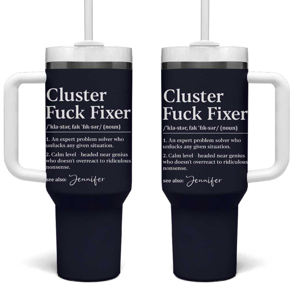 Personalized Coworker Tumbler With Handle Custom Name  Cluster Fuck An Expert Problem Solver Christmas Gift Navy - Wonder Print Shop