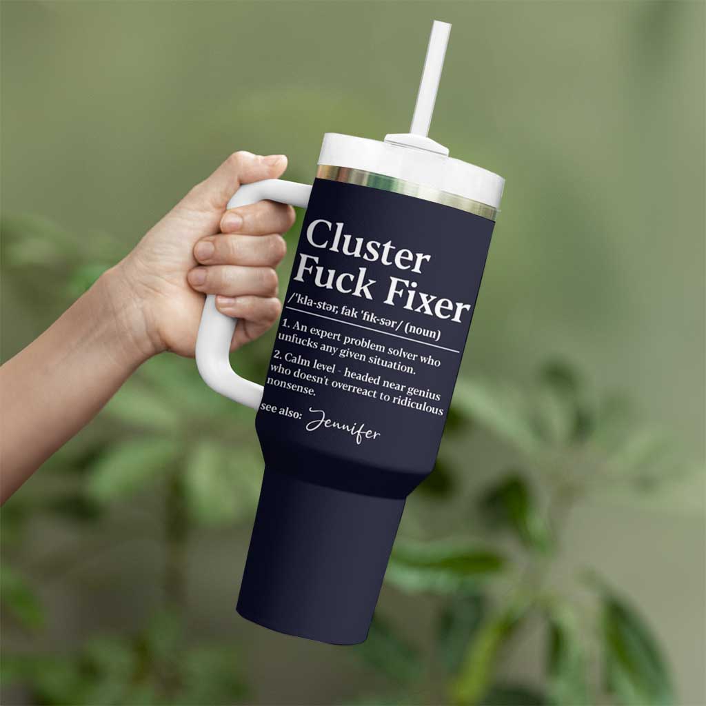 Personalized Coworker Tumbler With Handle Custom Name  Cluster Fuck An Expert Problem Solver Christmas Gift Navy - Wonder Print Shop