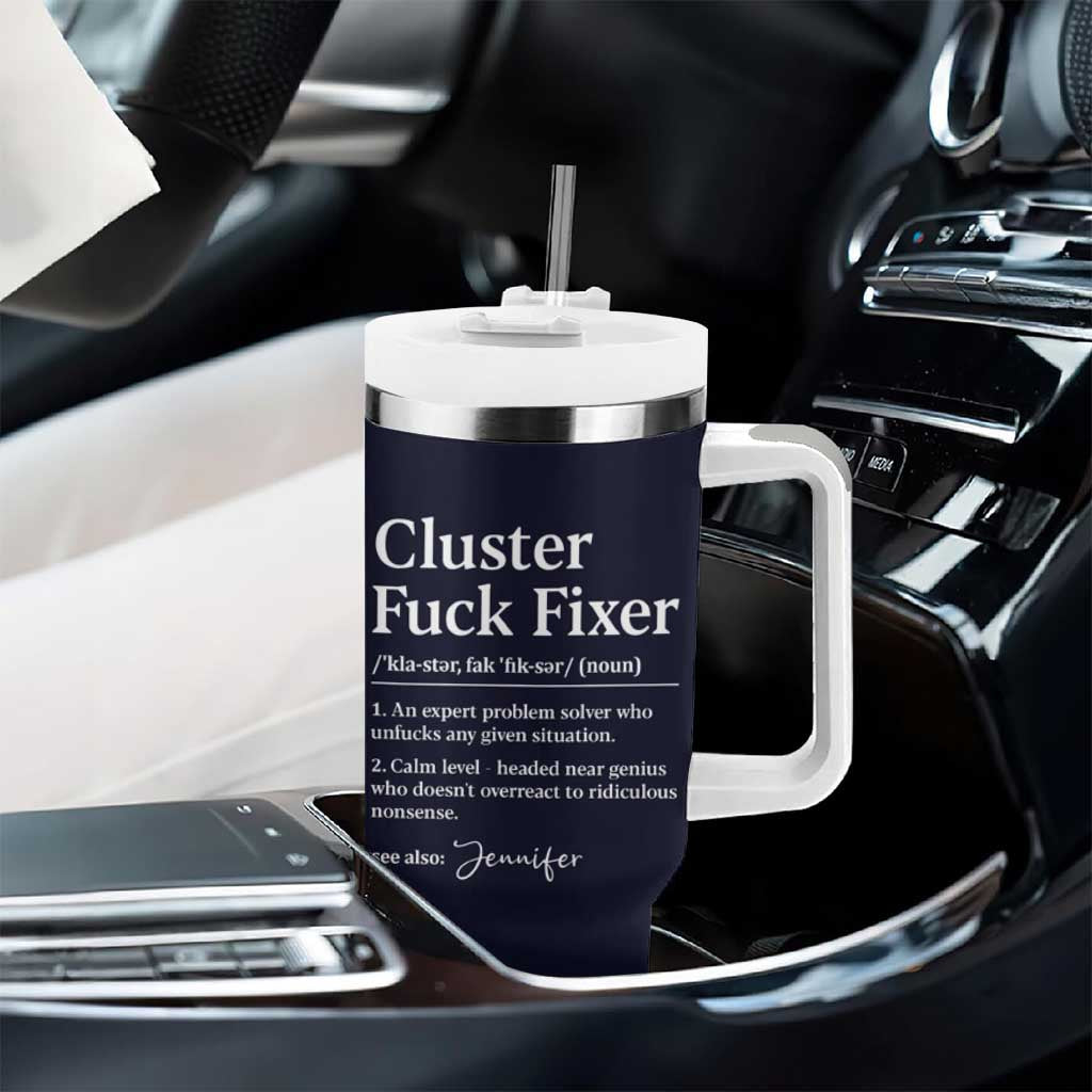 Personalized Coworker Tumbler With Handle Custom Name  Cluster Fuck An Expert Problem Solver Christmas Gift Navy - Wonder Print Shop