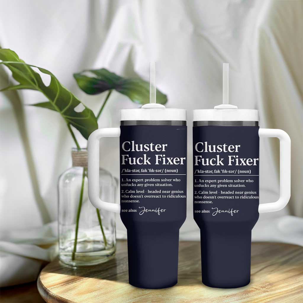 Personalized Coworker Tumbler With Handle Custom Name  Cluster Fuck An Expert Problem Solver Christmas Gift Navy - Wonder Print Shop
