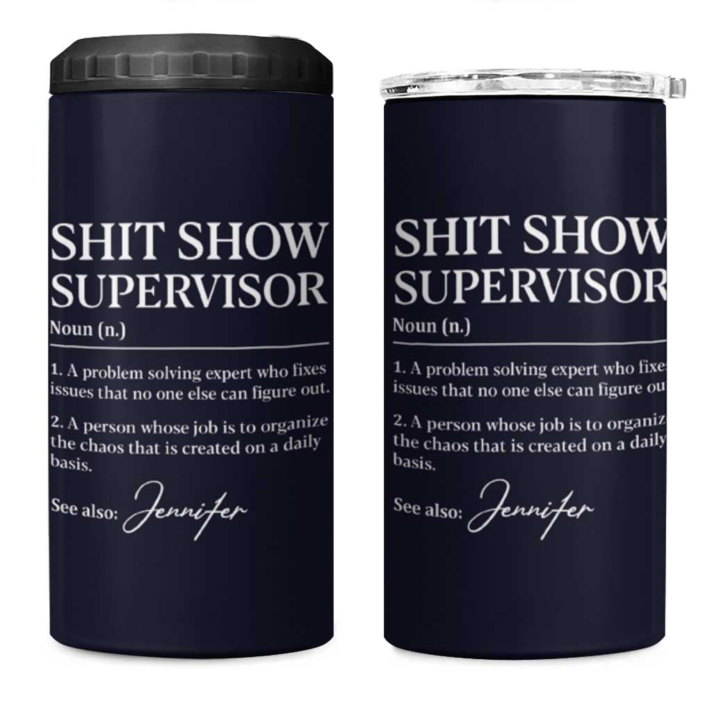 Boss Gifts 4 in 1 Can Cooler Tumbler Shit Show Supervisor for Boss Team Manger Director Thank You Navy - Wonder Print Shop
