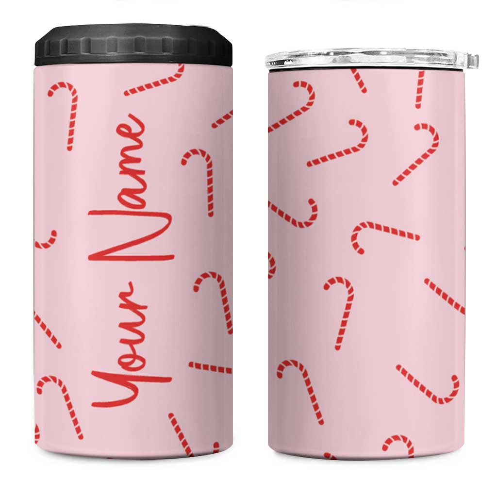 Personalized Christmas 4 in 1 Can Cooler Tumbler Custom Name Candy Canes Pink Xmas Gifts - Wonder Print Shop