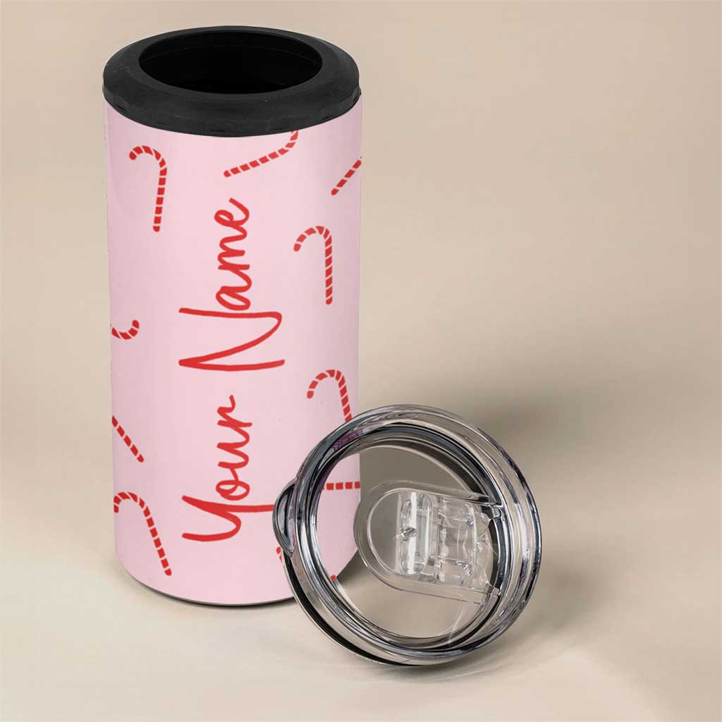 Personalized Christmas 4 in 1 Can Cooler Tumbler Custom Name Candy Canes Pink Xmas Gifts - Wonder Print Shop