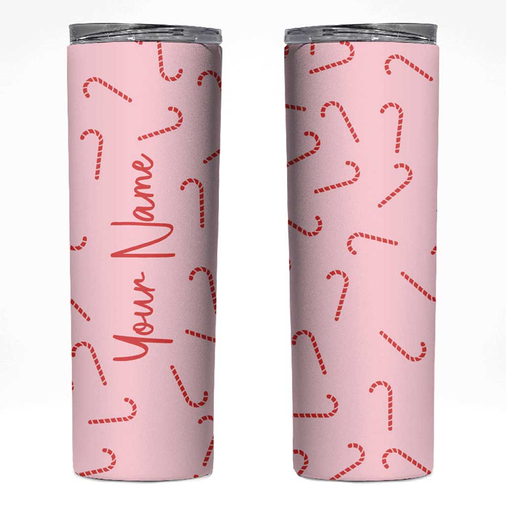 Personalized Christmas Skinny Tumbler Custom Name Candy Canes Pink Xmas Gifts - Wonder Print Shop