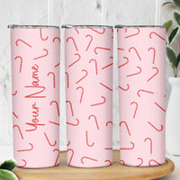 Personalized Christmas Skinny Tumbler Custom Name Candy Canes Pink Xmas Gifts - Wonder Print Shop