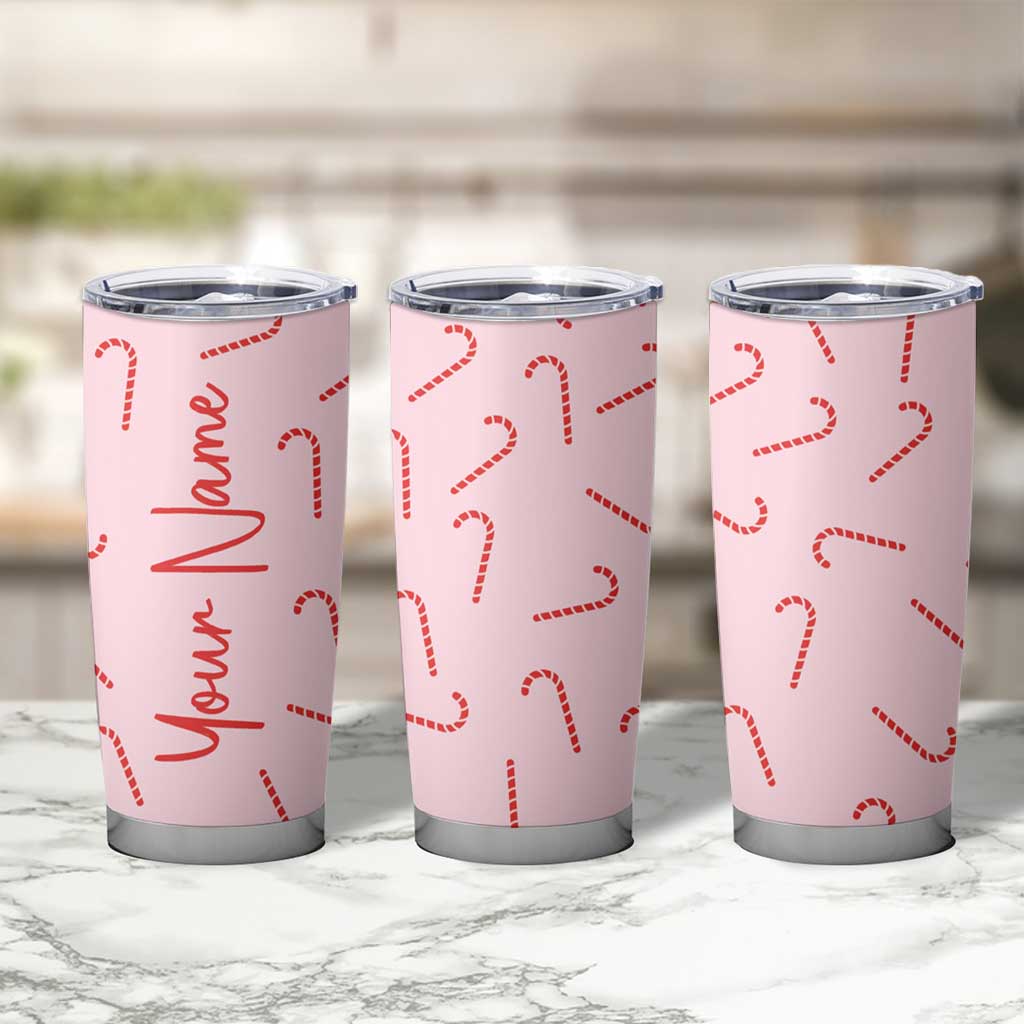 Personalized Christmas Tumbler Cup Custom Name Candy Canes Pink Xmas Gifts - Wonder Print Shop
