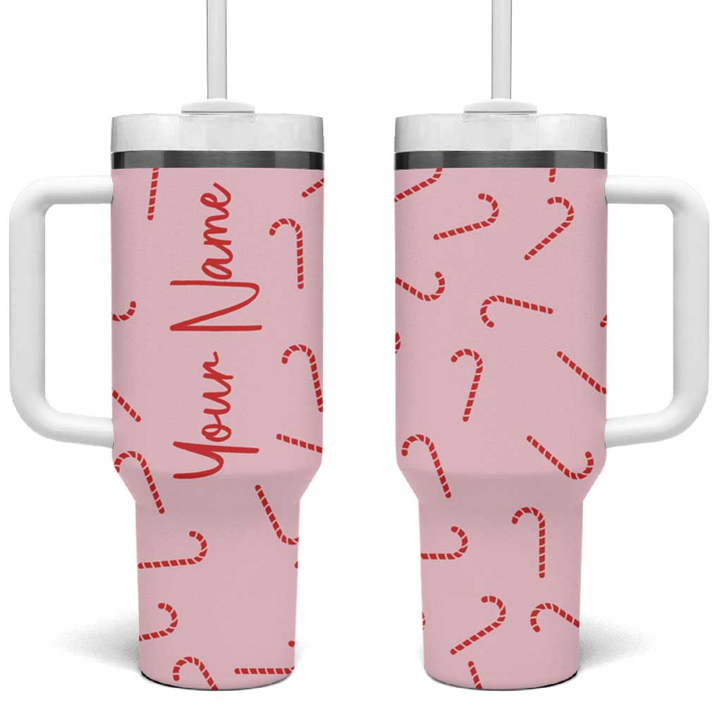 Personalized Christmas Tumbler With Handle Custom Name Candy Canes Pink Xmas Gifts - Wonder Print Shop