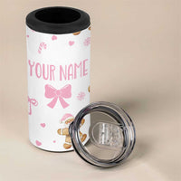 Personalized Christmas 4 in 1 Can Cooler Tumbler Custom Name Coquette Pink Bow Gingerbread Man - Wonder Print Shop