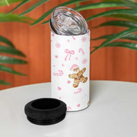 Personalized Christmas 4 in 1 Can Cooler Tumbler Custom Name Coquette Pink Bow Gingerbread Man - Wonder Print Shop