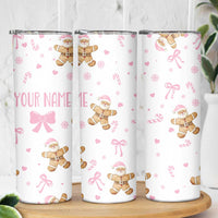 Personalized Christmas Skinny Tumbler Custom Name Coquette Pink Bow Gingerbread Man - Wonder Print Shop