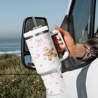 Personalized Christmas Tumbler With Handle Custom Name Coquette Pink Bow Gingerbread Man - Wonder Print Shop