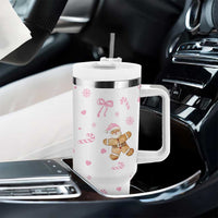 Personalized Christmas Tumbler With Handle Custom Name Coquette Pink Bow Gingerbread Man - Wonder Print Shop