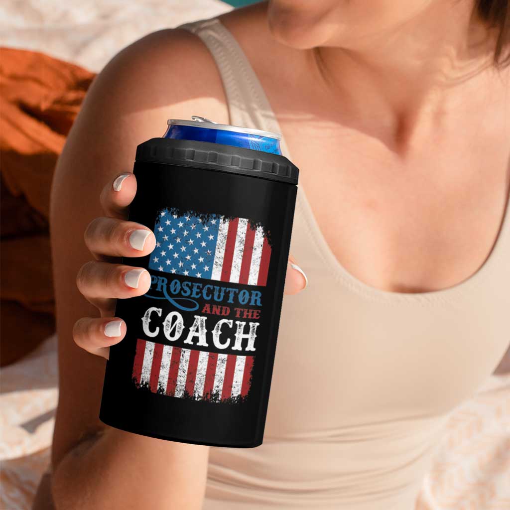 Harris Walz 4 in 1 Can Cooler Tumbler Prosecutor And The Coach 2024 Vintage American Flag - Wonder Print Shop