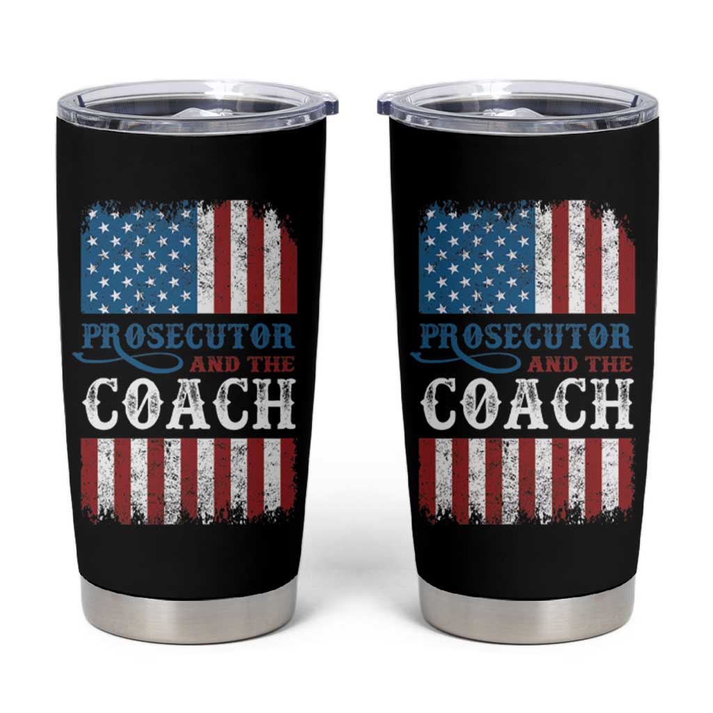 Harris Walz Tumbler Cup Prosecutor And The Coach 2024 Vintage American Flag - Wonder Print Shop