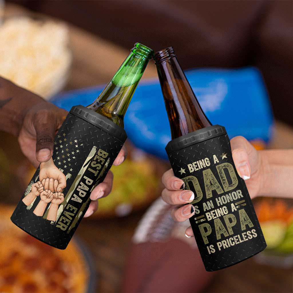 Best Papa Ever 4 in 1 Can Cooler Tumbler Being A Dad Is An Honor Vintage Camo Flag Father's Day