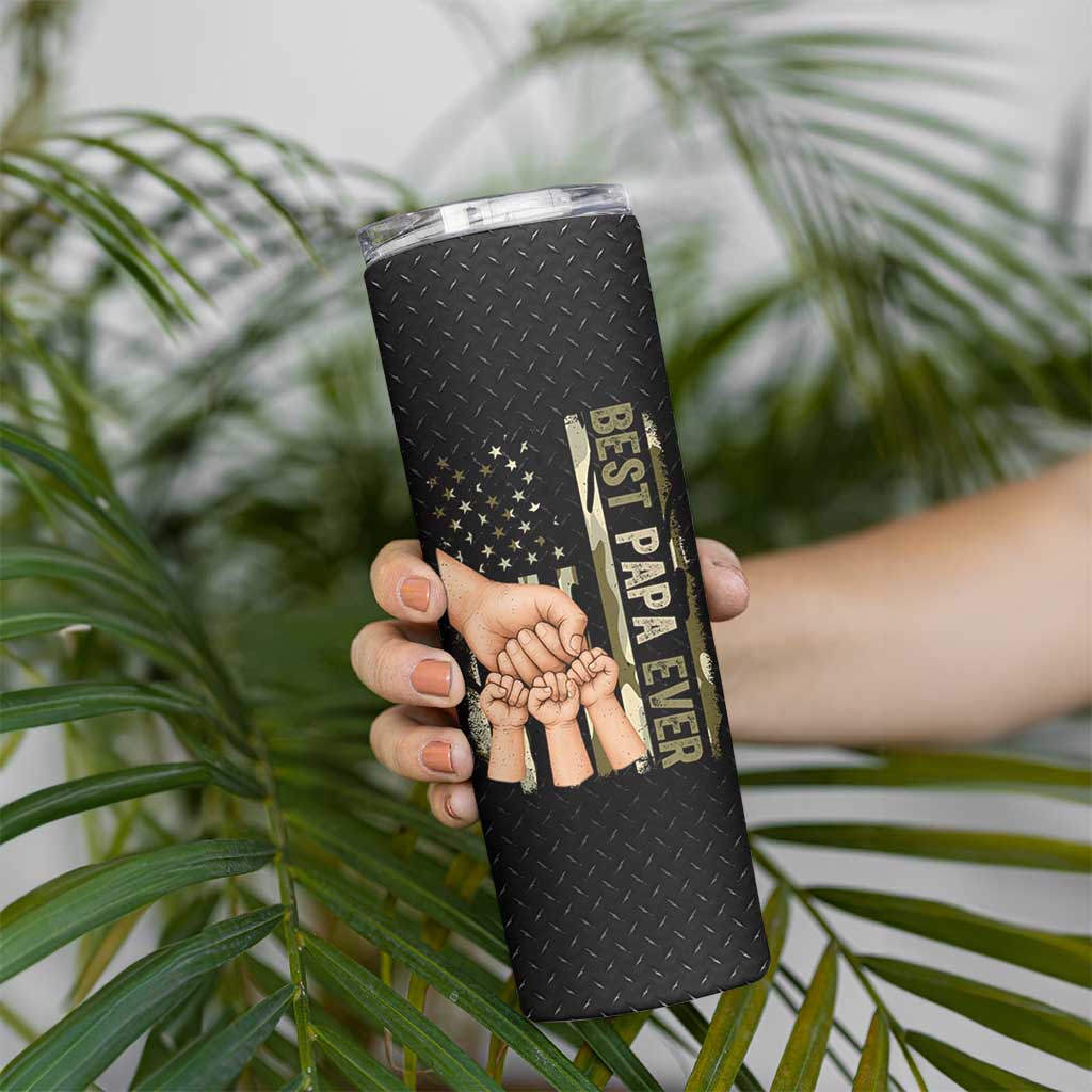Best Papa Ever Skinny Tumbler Being A Dad Is An Honor Vintage Camo Flag Father's Day