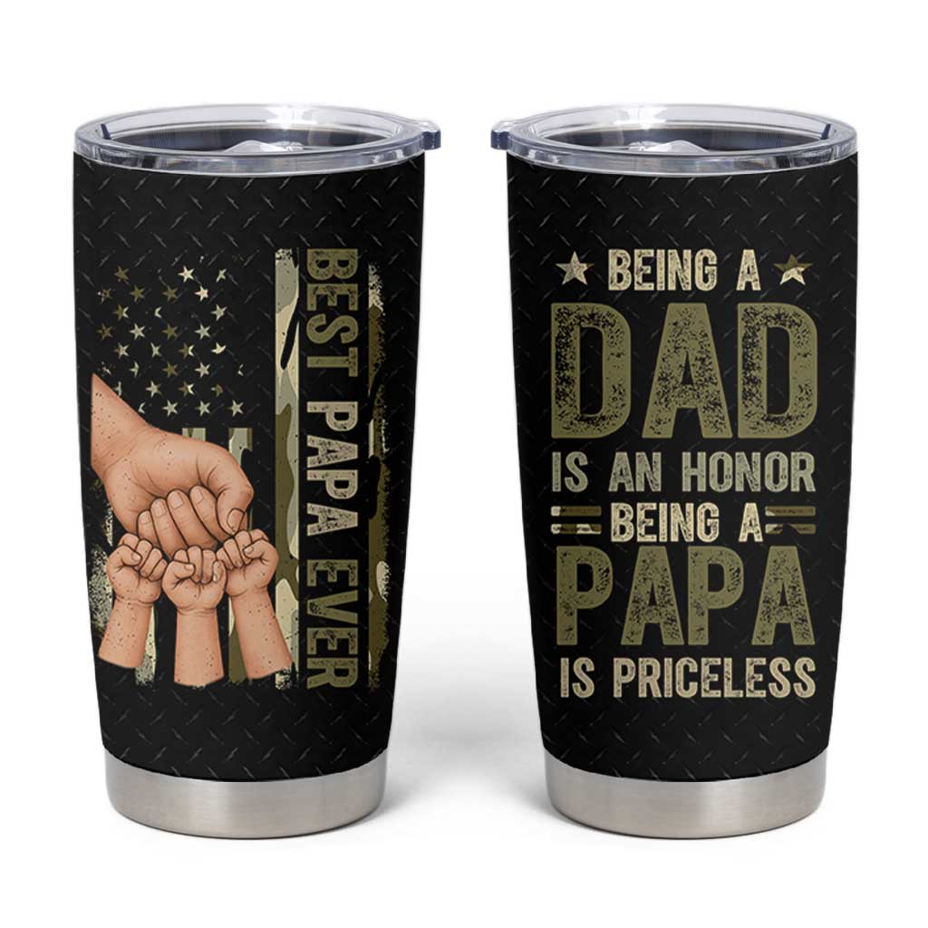 Best Papa Ever Tumbler Cup Being A Dad Is An Honor Vintage Camo Flag Father's Day