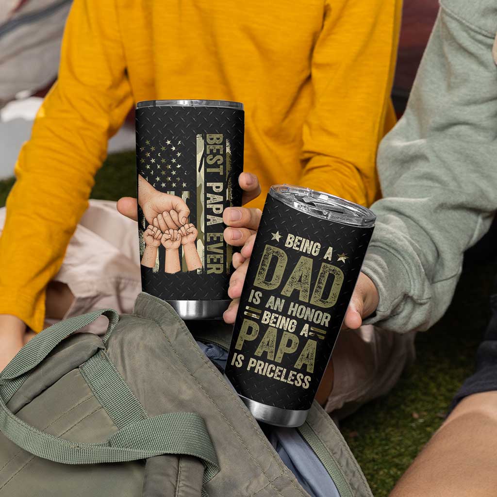 Best Papa Ever Tumbler Cup Being A Dad Is An Honor Vintage Camo Flag Father's Day