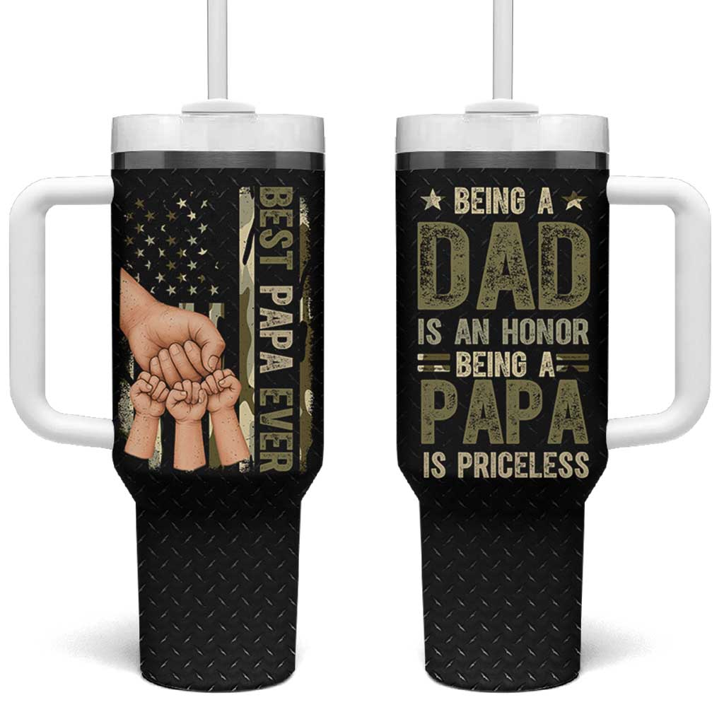 Best Papa Ever Tumbler With Handle Being A Dad Is An Honor Vintage Camo Flag Father's Day