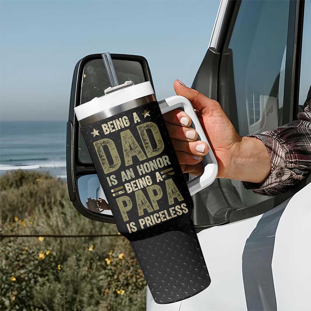 Best Papa Ever Tumbler With Handle Being A Dad Is An Honor Vintage Camo Flag Father's Day