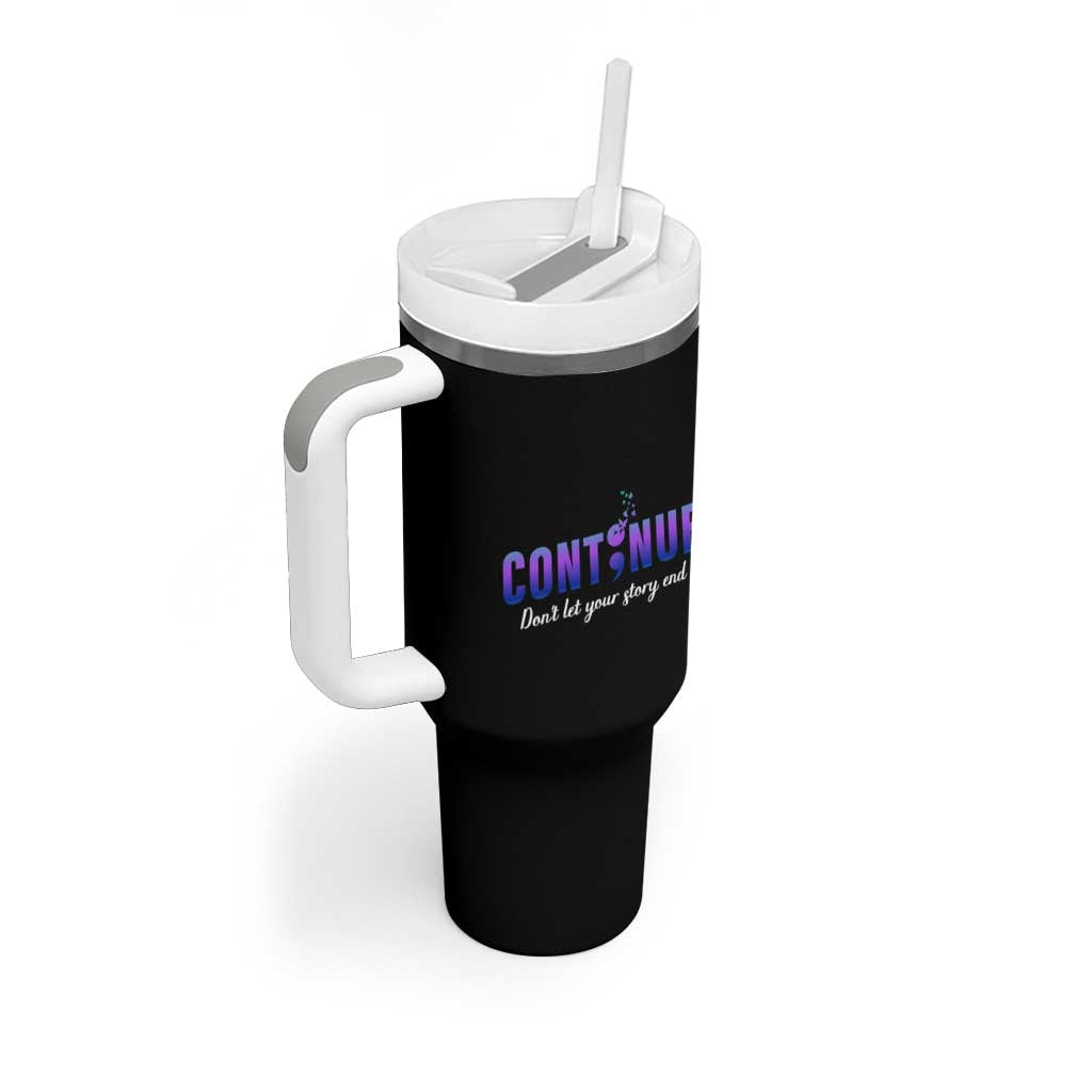 Suicide Prevention Awareness Tumbler With Handle Continue Don't Let Your Story End Semicolon Butterfly - Wonder Print Shop