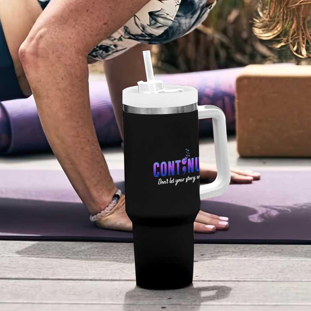 Suicide Prevention Awareness Tumbler With Handle Continue Don't Let Your Story End Semicolon Butterfly - Wonder Print Shop