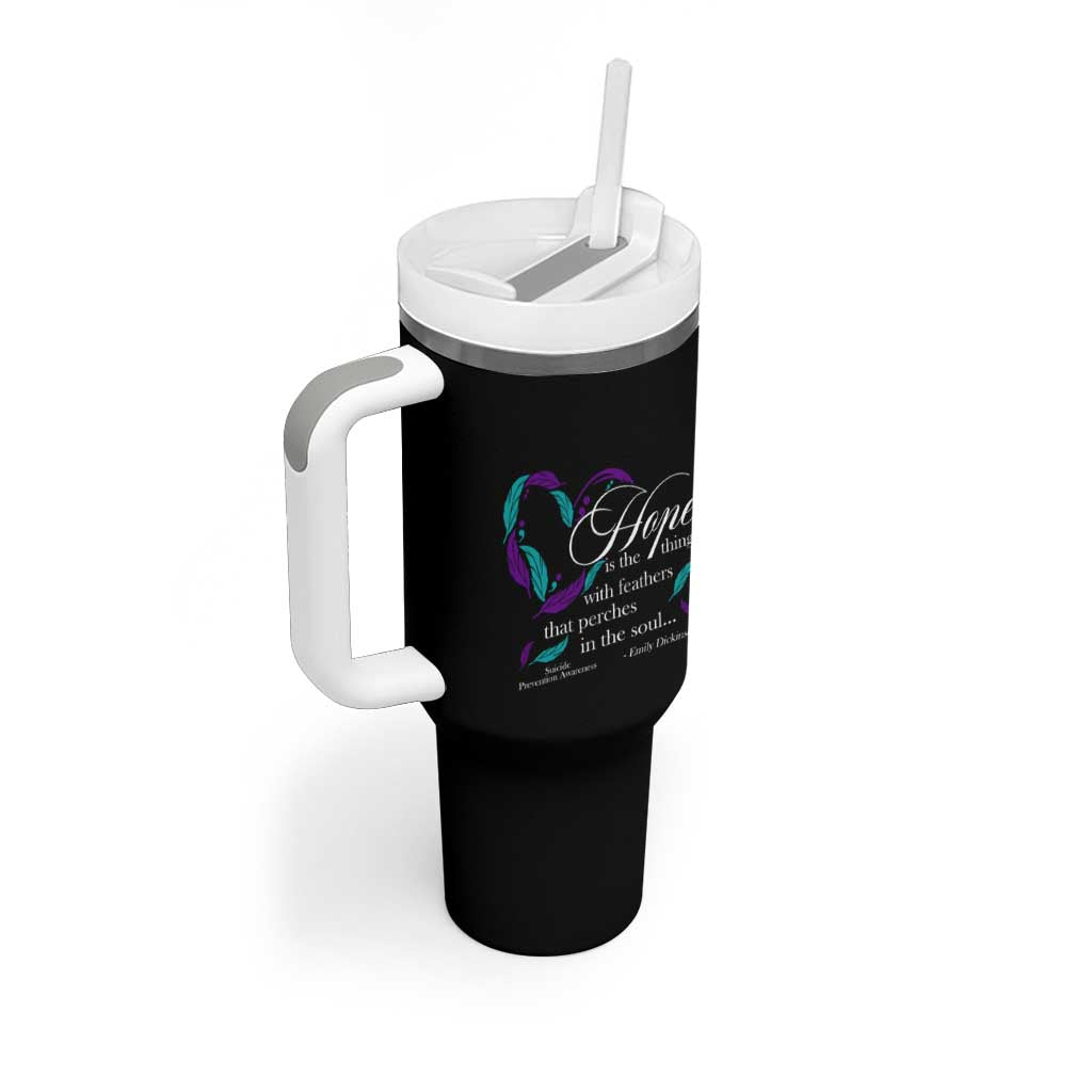 Suicide Prevention Awareness Tumbler With Handle Hope Is The Thing With Feathers That Perches In The Soul Heart - Wonder Print Shop
