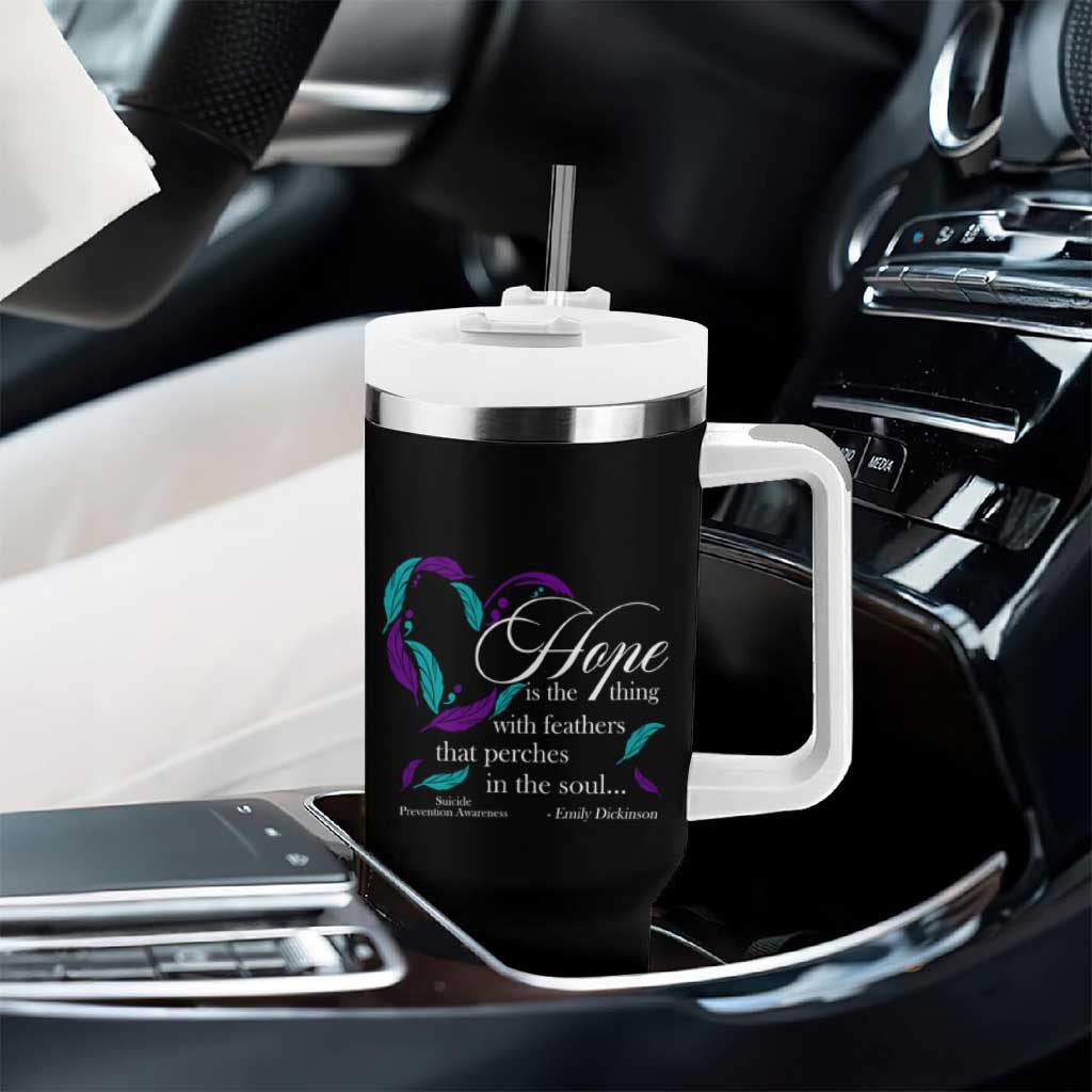 Suicide Prevention Awareness Tumbler With Handle Hope Is The Thing With Feathers That Perches In The Soul Heart - Wonder Print Shop