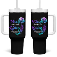 Suicide Prevention Awareness Tumbler With Handle Choose To Keep Going Semicolon Rose Feather - Wonder Print Shop