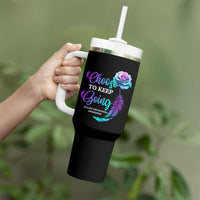 Suicide Prevention Awareness Tumbler With Handle Choose To Keep Going Semicolon Rose Feather - Wonder Print Shop