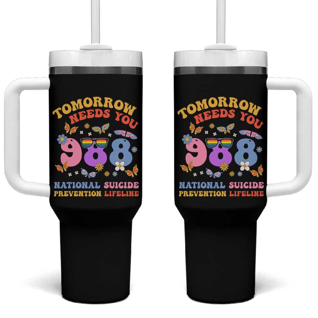 Suicide Prevention Awareness Tumbler With Handle Tomorrow Needs You 988 Lifeline Butterfly Flower - Wonder Print Shop