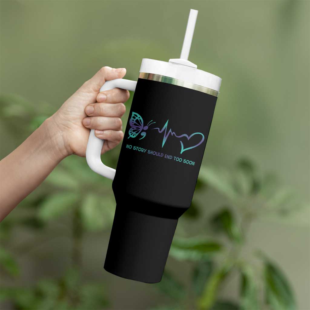 Suicide Prevention Awareness Tumbler With Handle No Story Should End Too Soon Butterfly Heartbeat - Wonder Print Shop