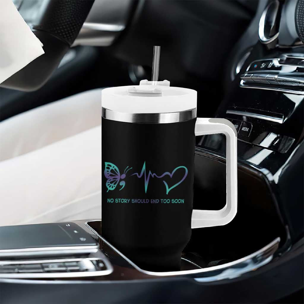 Suicide Prevention Awareness Tumbler With Handle No Story Should End Too Soon Butterfly Heartbeat - Wonder Print Shop