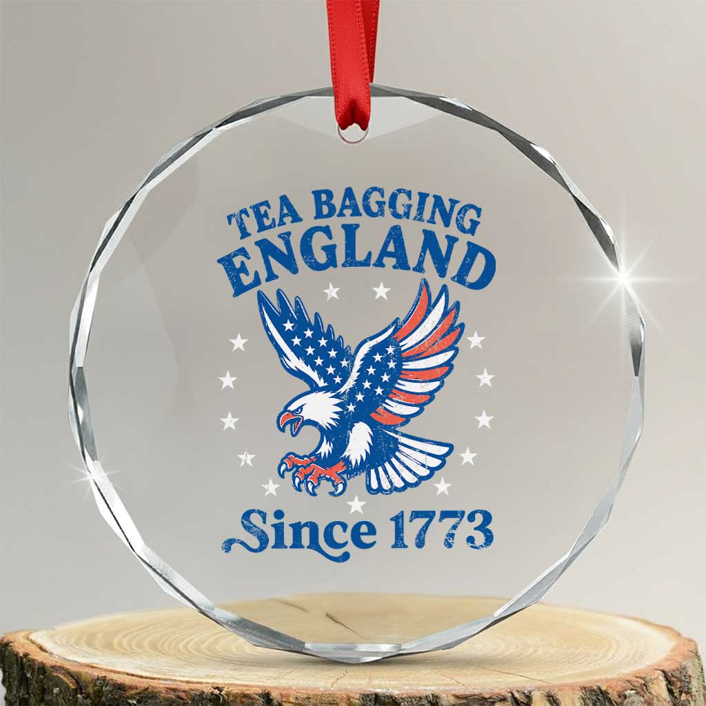 Tea Bagging England Since 1773 Crystal Glass Ornament Patriotic Eagle 4th of July