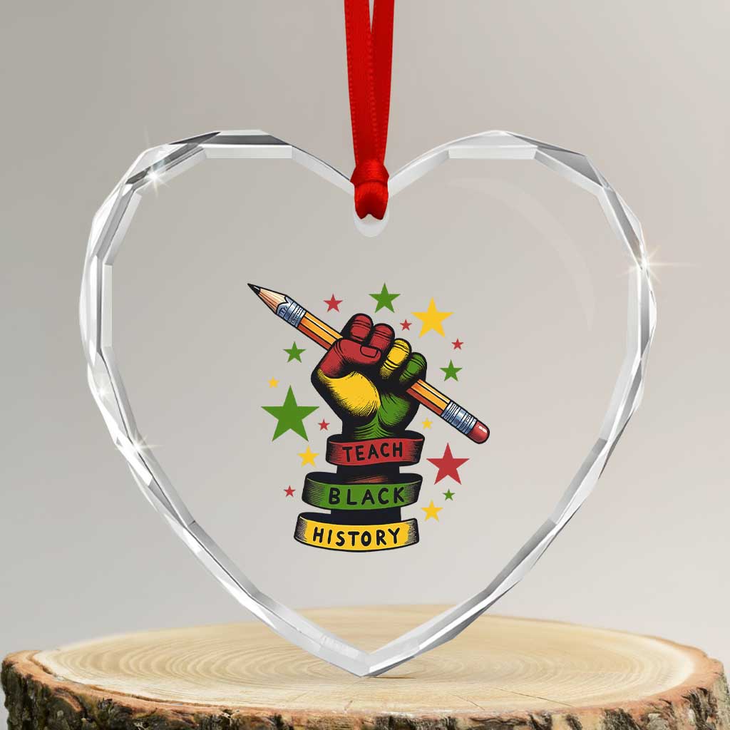 Teach Black History Education Pride Heart Crystal Glass Ornament Black History Month - Wonder Print Shop
