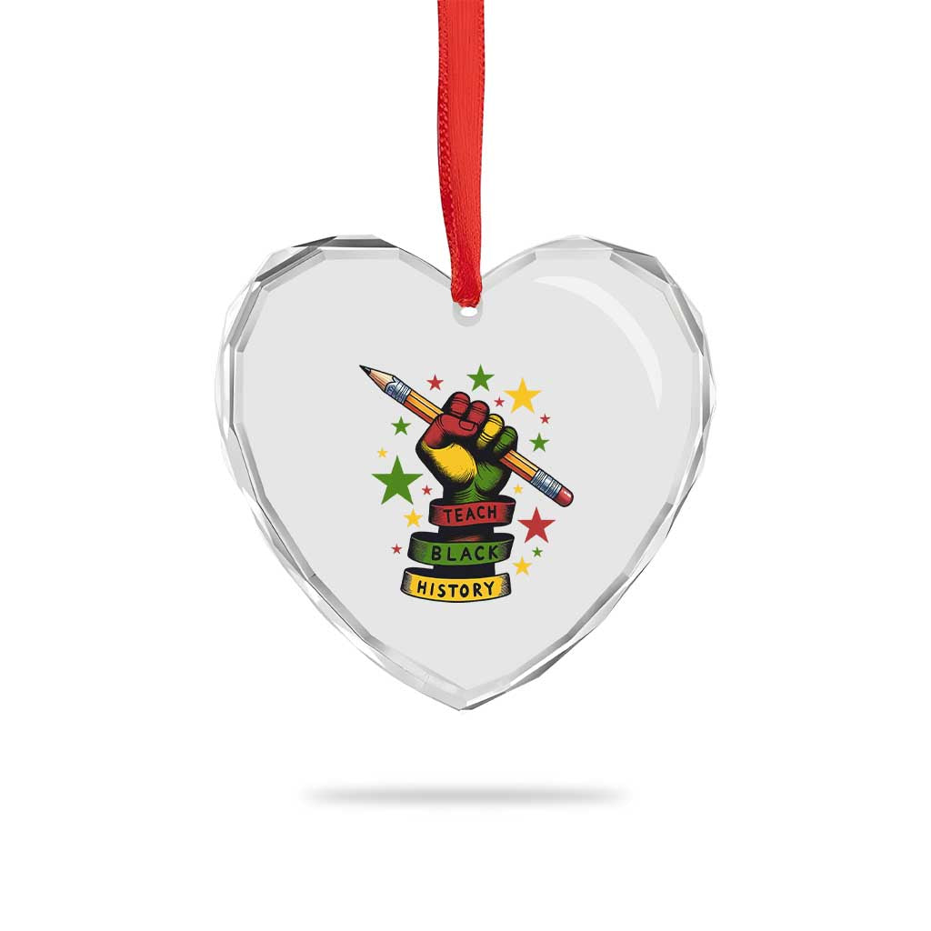Teach Black History Education Pride Heart Crystal Glass Ornament Black History Month - Wonder Print Shop
