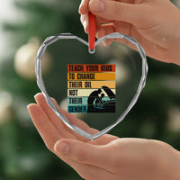 Teach Your Kids To Change Their Oil Not Their Gender Heart Crystal Glass Ornament Funny Mechanic Dad - Wonder Print Shop