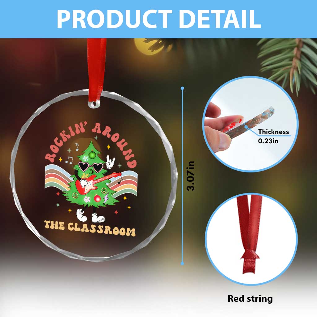Teacher Christmas Crystal Glass Ornament Rockin' Around The Classroom Groovy Xmas Tree TS02