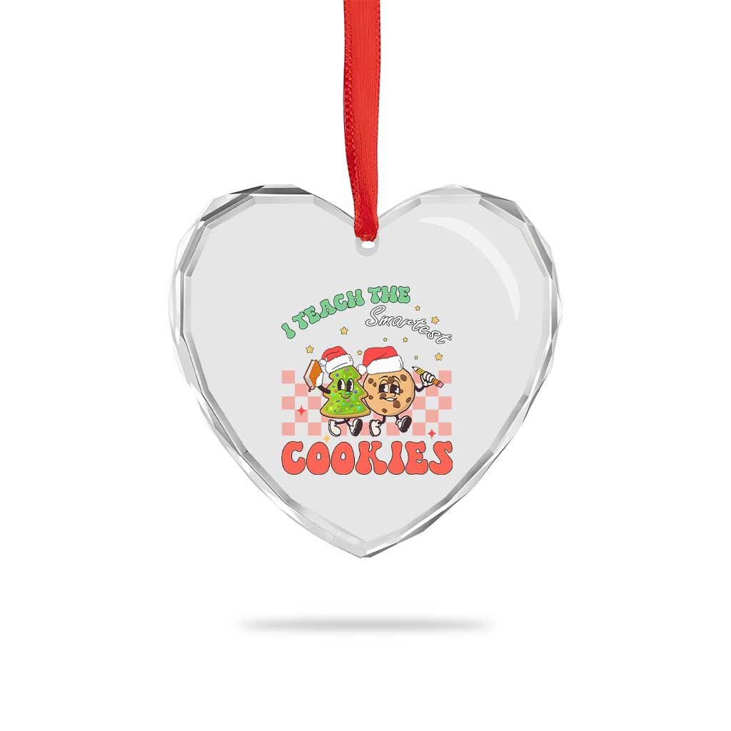 Teacher Christmas Heart Crystal Glass Ornament I Teach The Smartest Cookies Retro Groovy Xmas Cookies - Wonder Print Shop