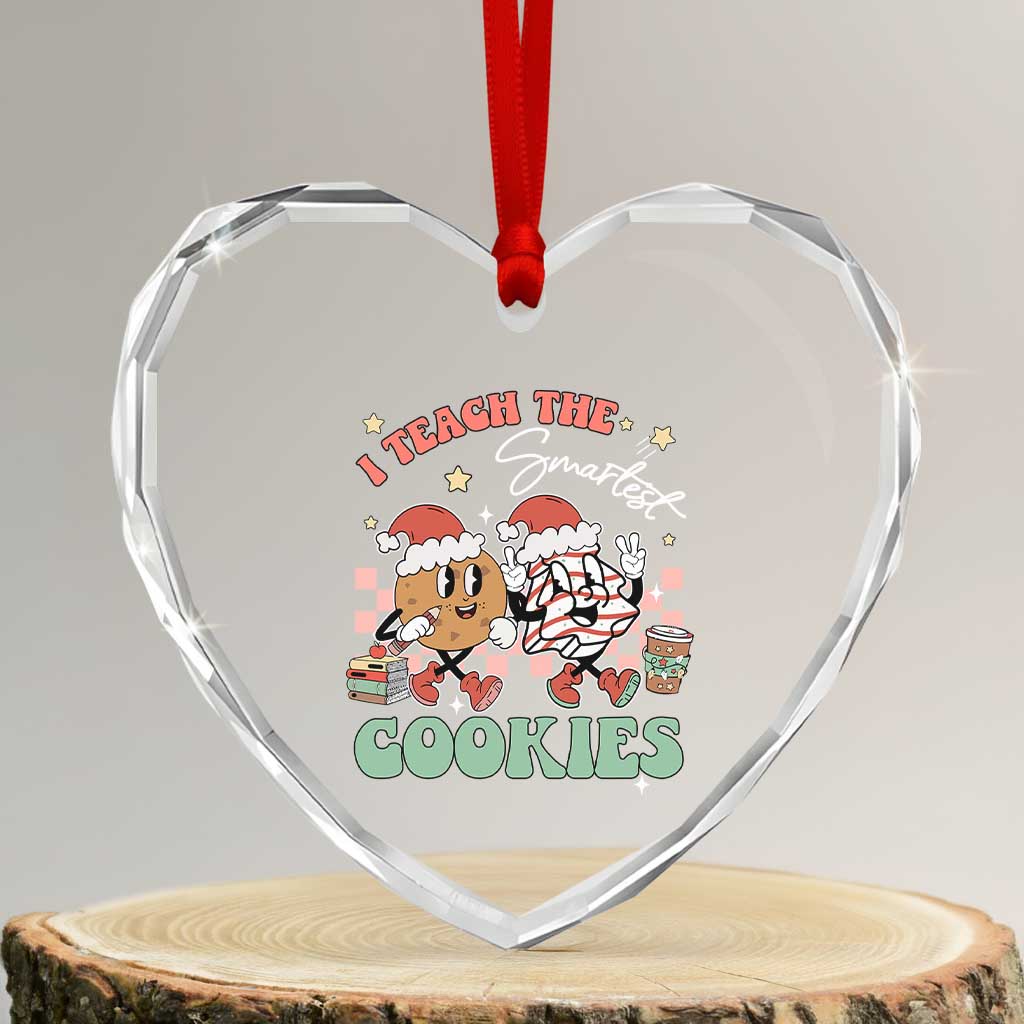 Teacher Christmas Heart Crystal Glass Ornament I Teach The Smartest Cookies Retro Groovy Xmas Tree Cookies - Wonder Print Shop