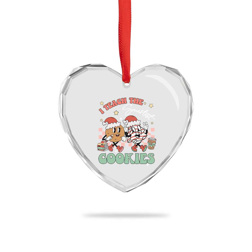 Teacher Christmas Heart Crystal Glass Ornament I Teach The Smartest Cookies Retro Groovy Xmas Tree Cookies - Wonder Print Shop