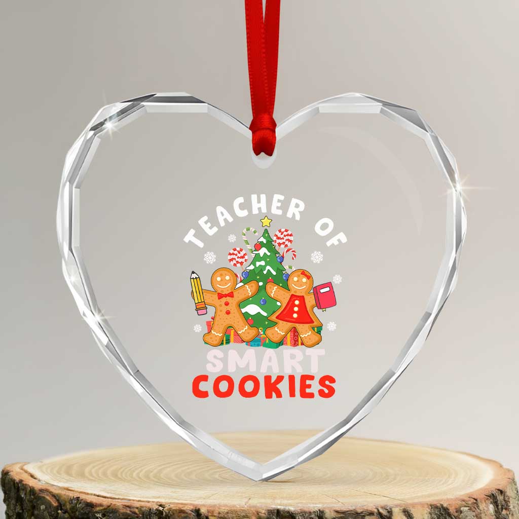 Teacher of Smart Cookies Christmas Gingerbread Man Heart Crystal Glass Ornament Teacher of Smart Cookies - Wonder Print Shop