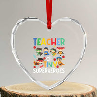 Teacher of Tiny Superheroes Heart Crystal Glass Ornament Funny 100th Day of School