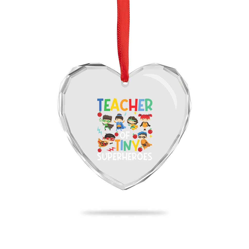 Teacher of Tiny Superheroes Heart Crystal Glass Ornament Funny 100th Day of School