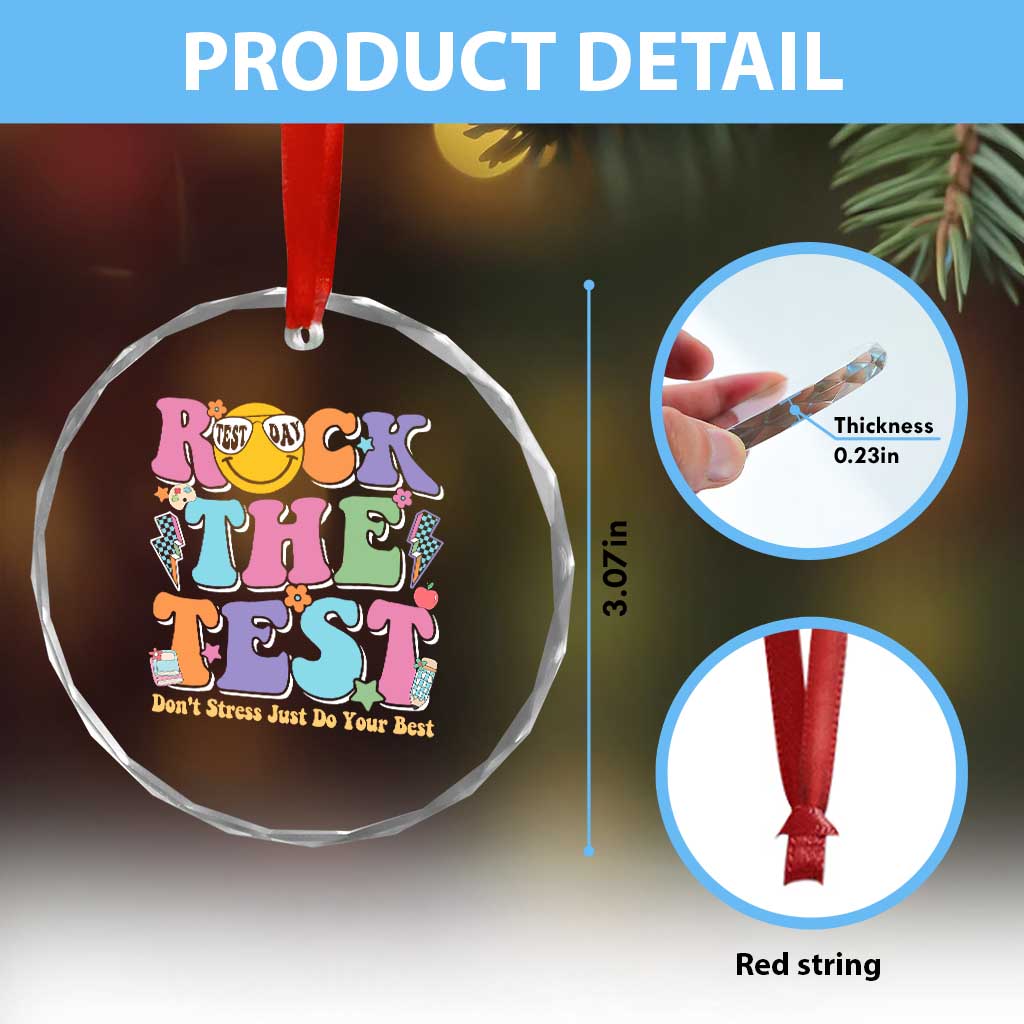 Teacher Test Day Crystal Glass Ornament Rock The Test Dont Stress Just Do Your Best Cute Groovy
