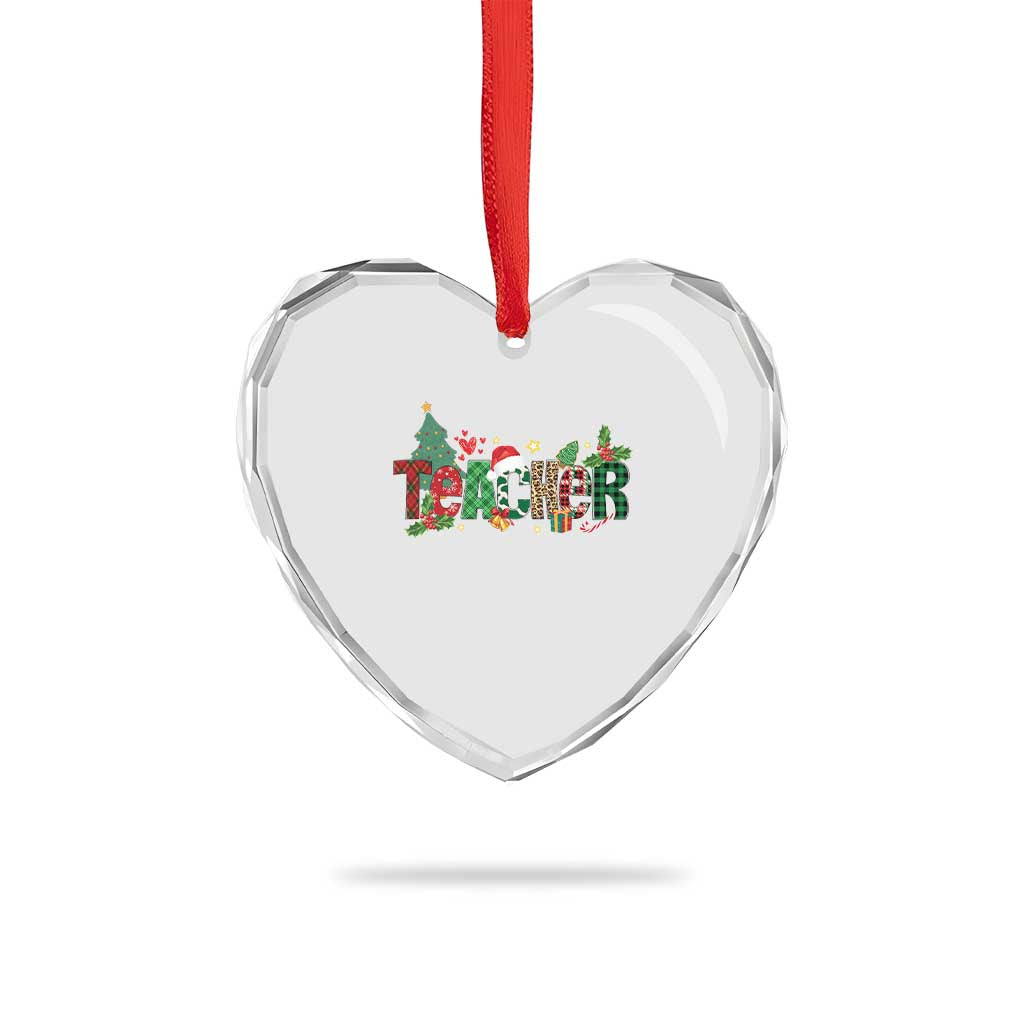 Teacher Xmas Heart Crystal Glass Ornament Merry Xmas Gifts - Wonder Print Shop