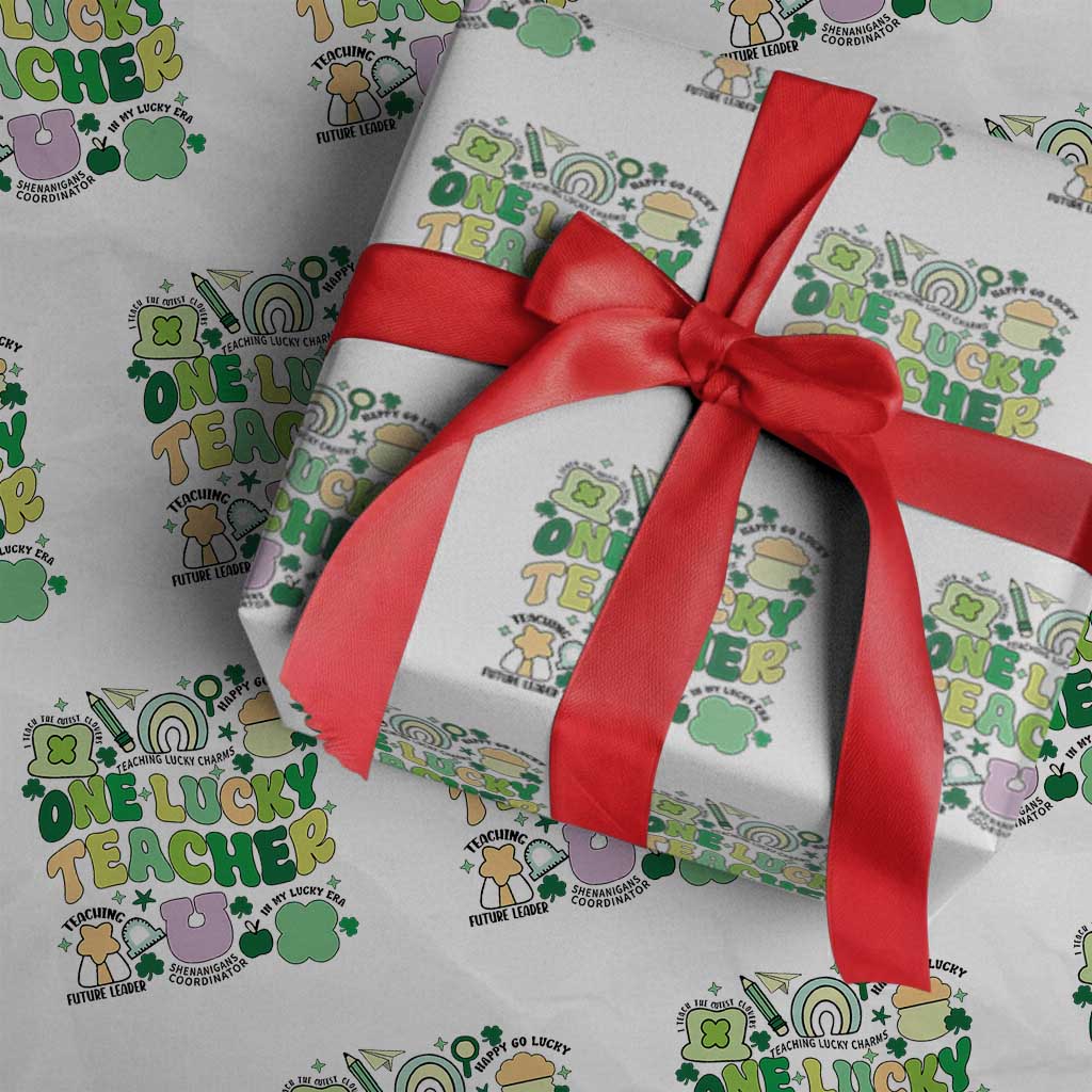 Teachers St Patrick's Day Wrapping Paper Roll One Lucky Teacher Retro Groovy - Wonder Print Shop