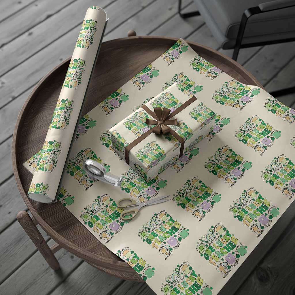 Teachers St Patrick's Day Wrapping Paper Roll One Lucky Teacher Retro Groovy - Wonder Print Shop
