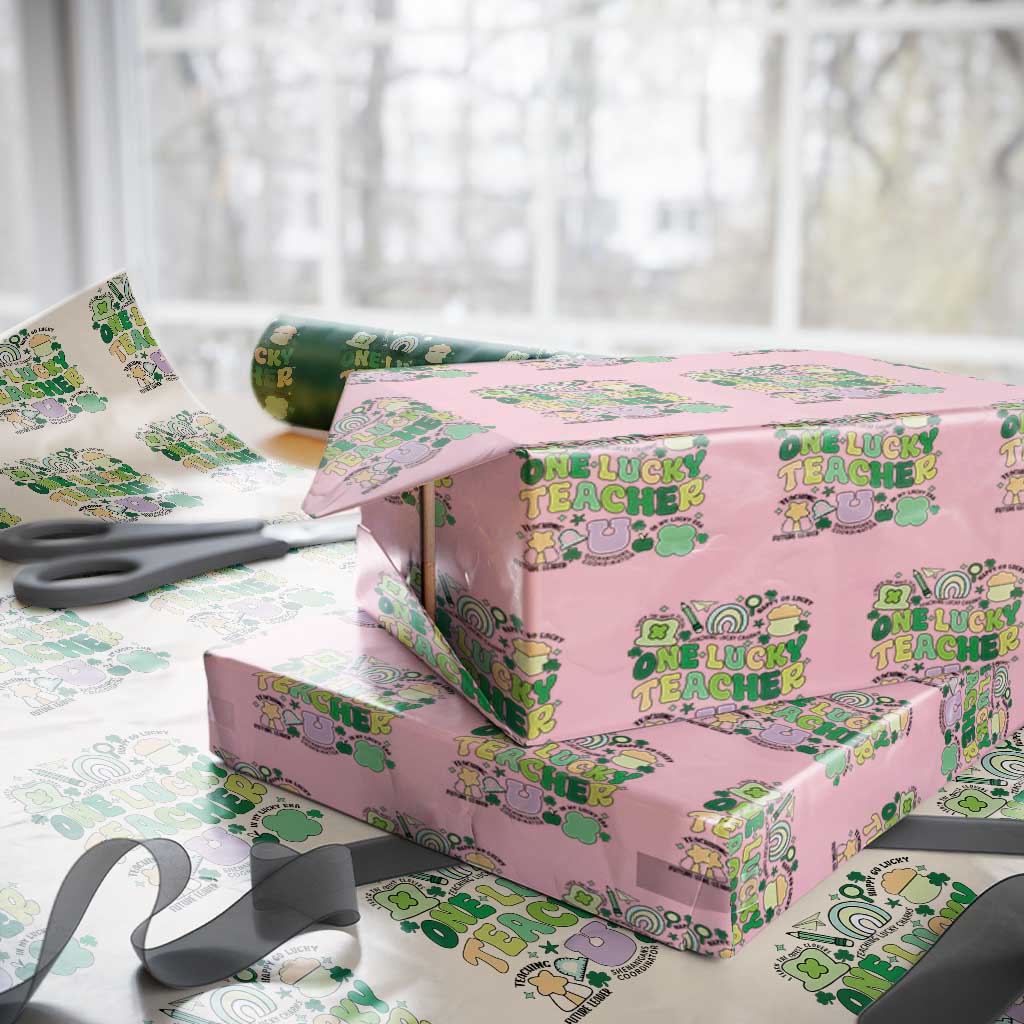 Teachers St Patrick's Day Wrapping Paper Roll One Lucky Teacher Retro Groovy - Wonder Print Shop