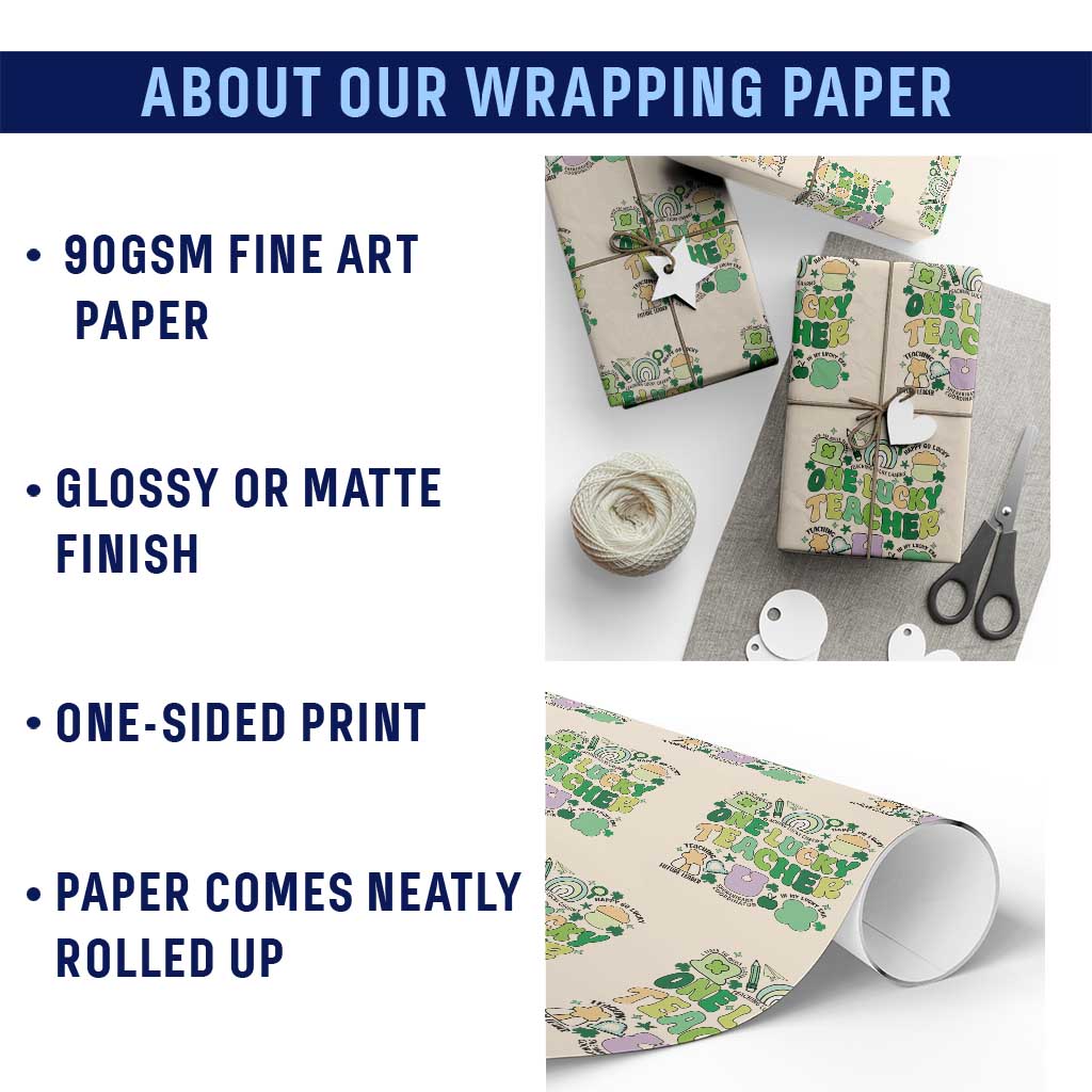 Teachers St Patrick's Day Wrapping Paper Roll One Lucky Teacher Retro Groovy - Wonder Print Shop
